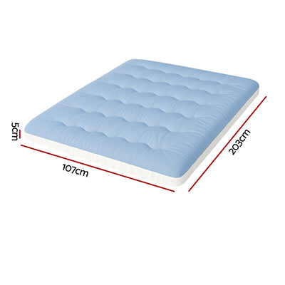 5cm Mattress Topper Pillowtop toppers Double-Sided King Single with tufted blue cooling fabric surface and white base