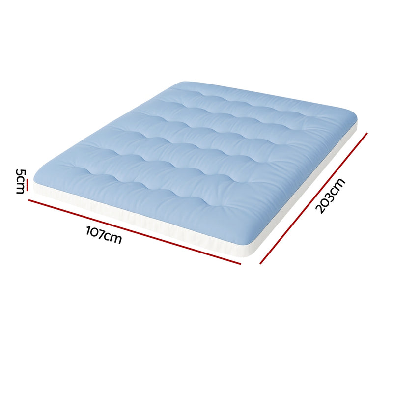 5cm Mattress Topper Pillowtop toppers Double-Sided King Single with tufted blue cooling fabric surface and white base