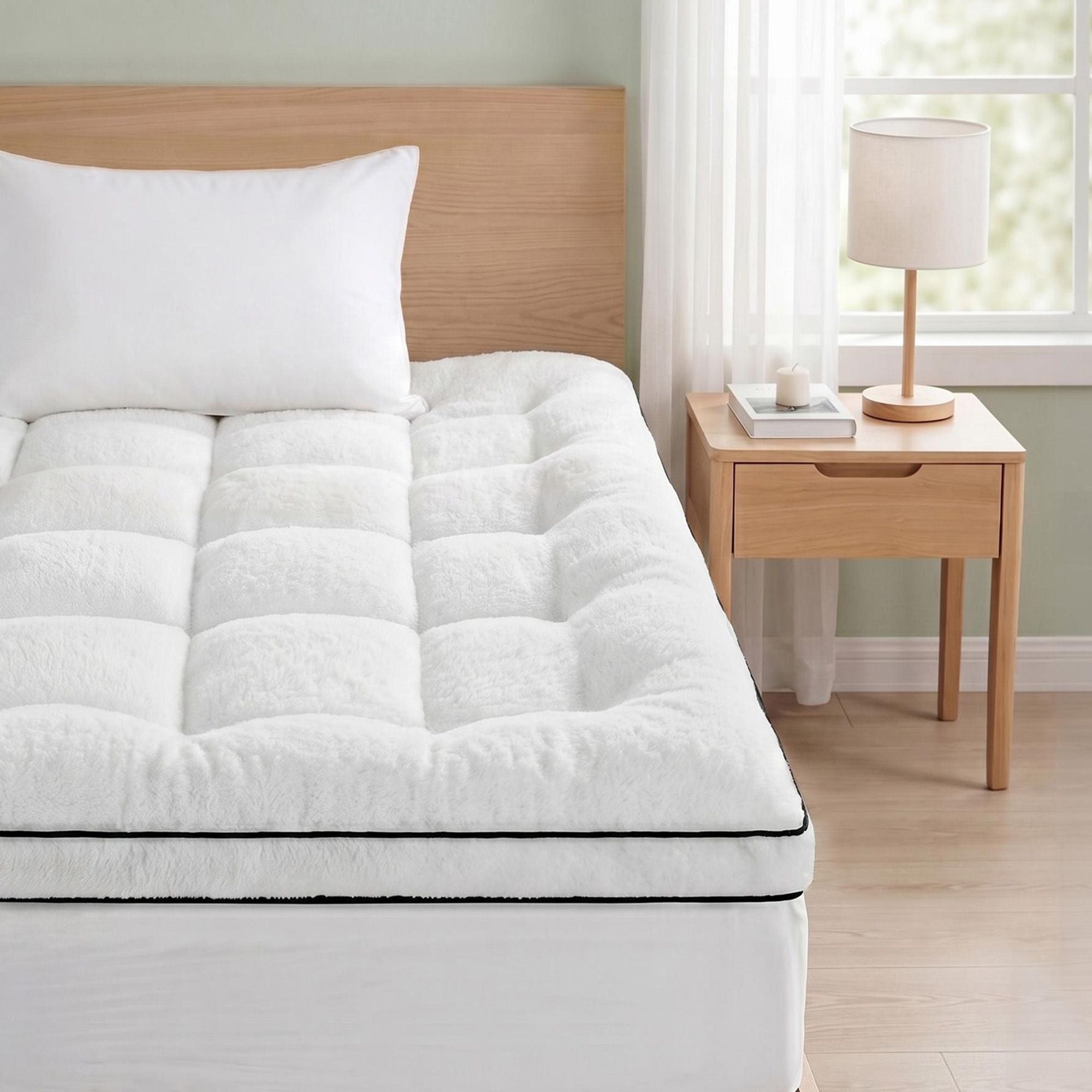 Single 5cm Mattress Topper with Coral Fleece Cover - White