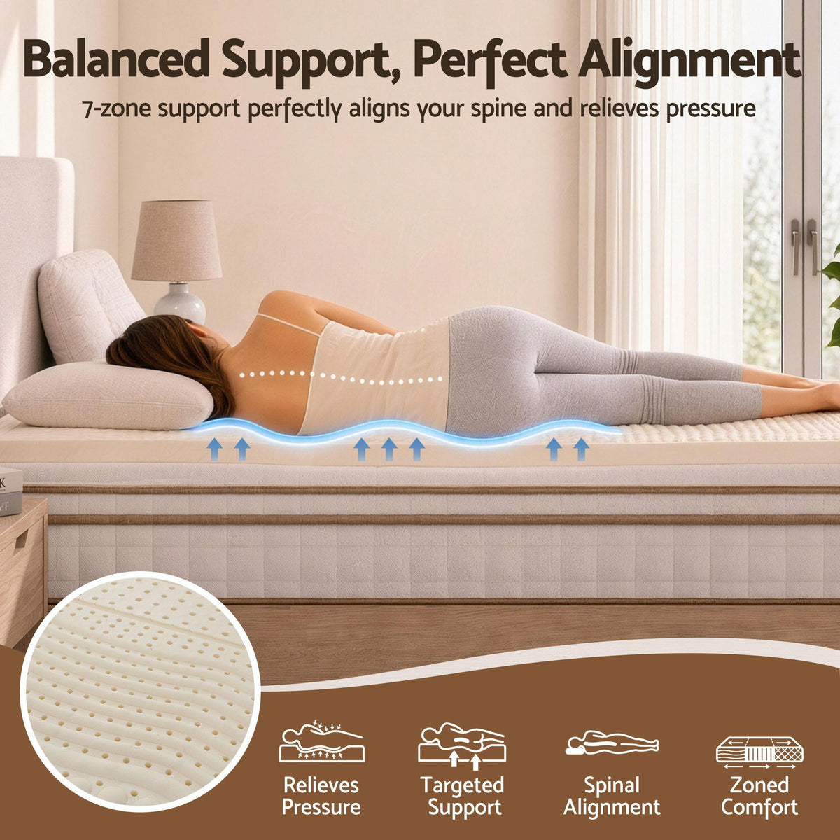 King 5cm 7-Zone Natural Latex Mattress Topper with Breathable Core