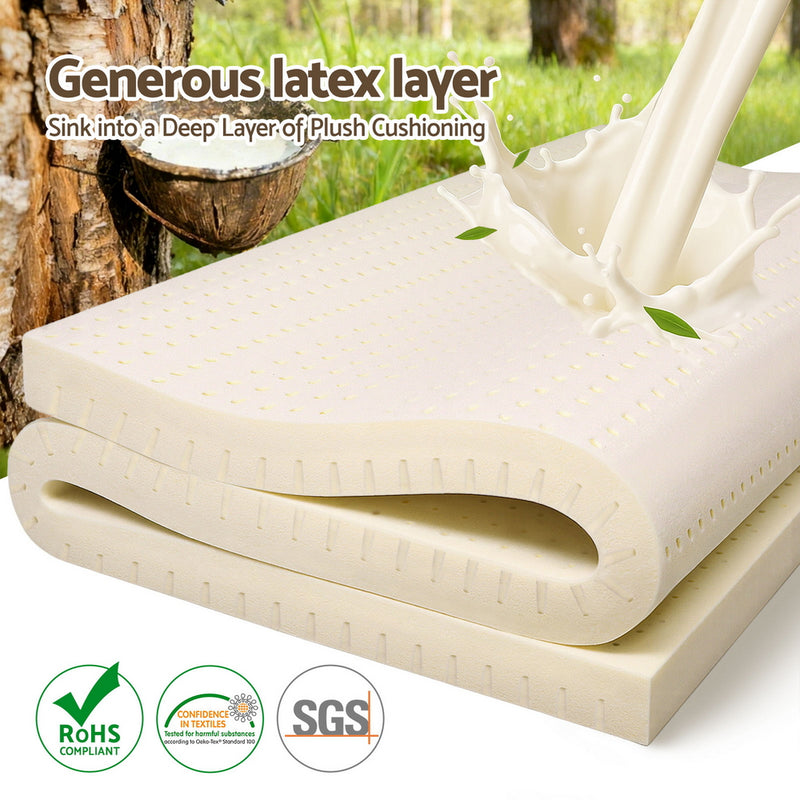 Latex Mattress Topper 7.5cm Single folded with latex pouring effect, showing natural latex texture and ventilation holes