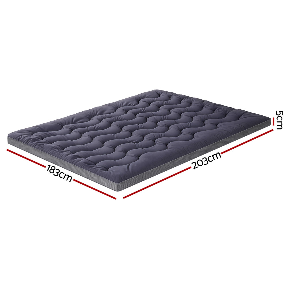 5cm Mattress Topper Pillowtop toppers Bamboo Charcoal King with 3D quilted pattern and breathable cover on white background