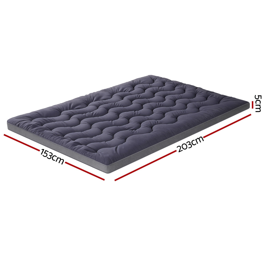 5cm Mattress Topper Pillowtop toppers Bamboo Charcoal Queen with 3D wave quilting and breathable gray cover