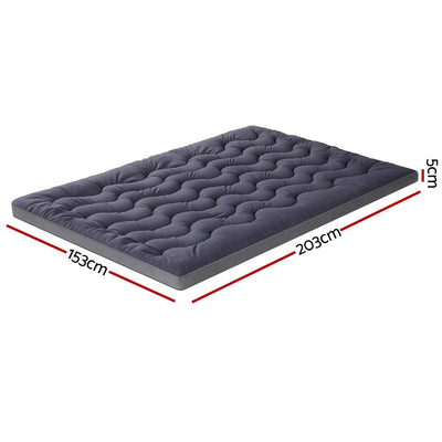 5cm Mattress Topper Pillowtop toppers Bamboo Charcoal Queen with 3D wave quilting and breathable gray cover