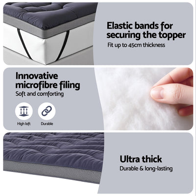 5cm Mattress Topper Pillowtop toppers Bamboo Charcoal Queen with elastic bands, microfibre filling, and ultra thick design