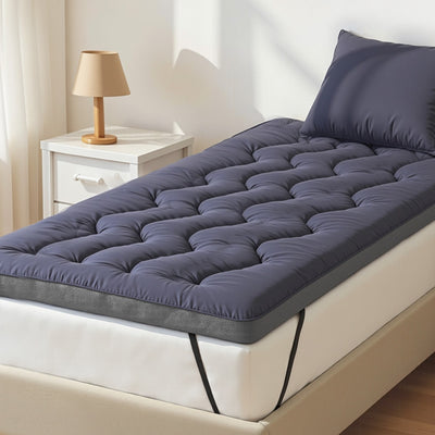 5cm Mattress Topper Pillowtop toppers Bamboo Charcoal Single with quilted surface on white bed in bright bedroom setting