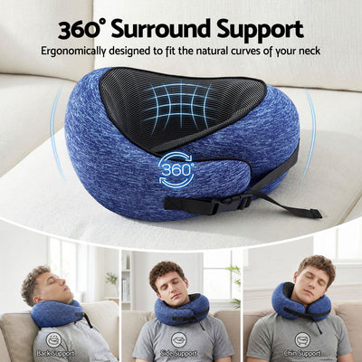 Travel Pillows for Airplanes Ergonomic Memory Foam Neck Pillow, Breathable & Washable Cover, Travel Bag Included, Airplane Pillow for Airplane, Car, Office and Home, Blue