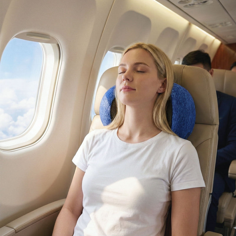 Travel Pillows for Airplanes Ergonomic Memory Foam Neck Pillow, Breathable & Washable Cover, Travel Bag Included, Airplane Pillow for Airplane, Car, Office and Home, Blue-7