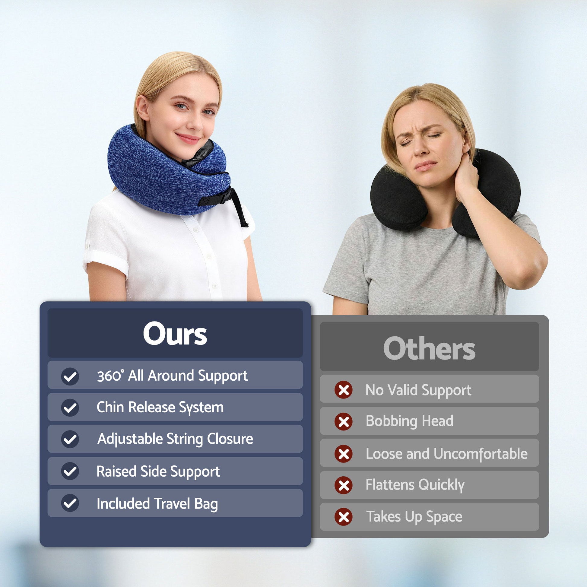 Travel Pillows for Airplanes Ergonomic Memory Foam Neck Pillow, Breathable & Washable Cover, Travel Bag Included, Airplane Pillow for Airplane, Car, Office and Home, Blue-9