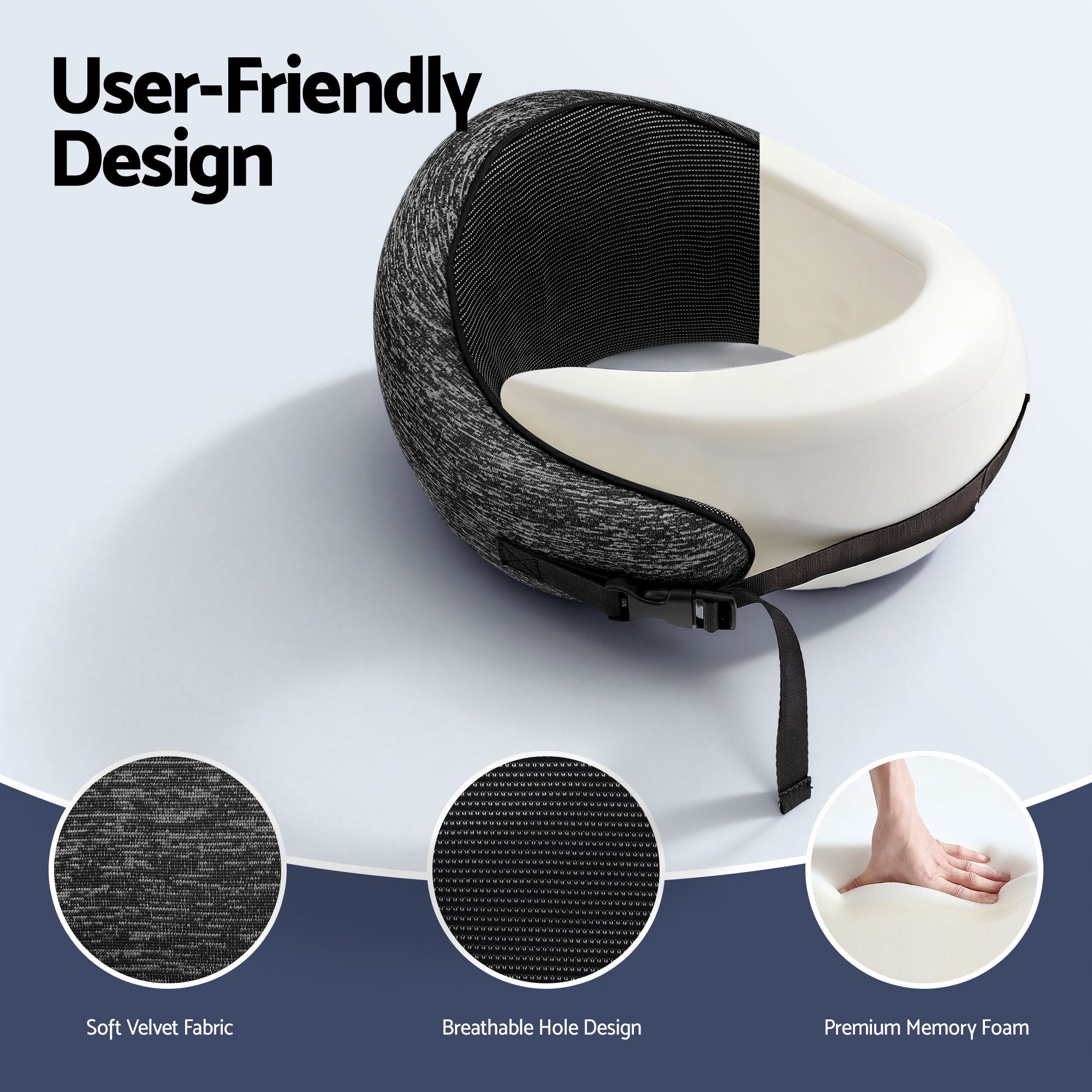 Memory Foam Travel Pillow with Storage Bag - Dark Grey