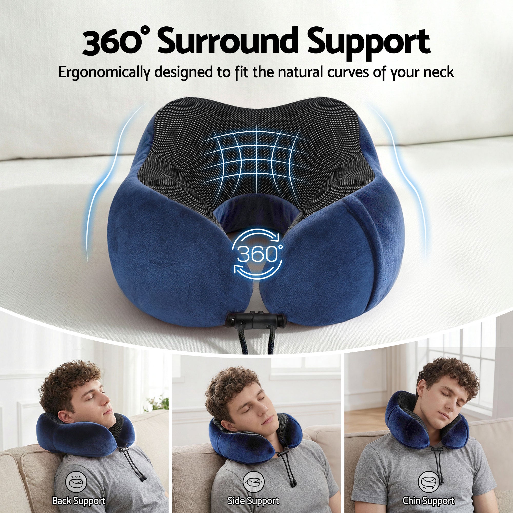 Memory Foam Travel Pillow with Storage Bag - Blue