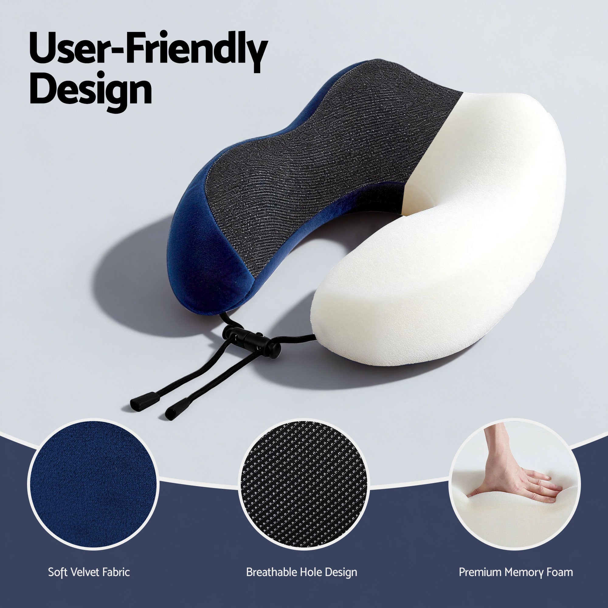 Memory Foam Travel Pillow with Storage Bag - Blue