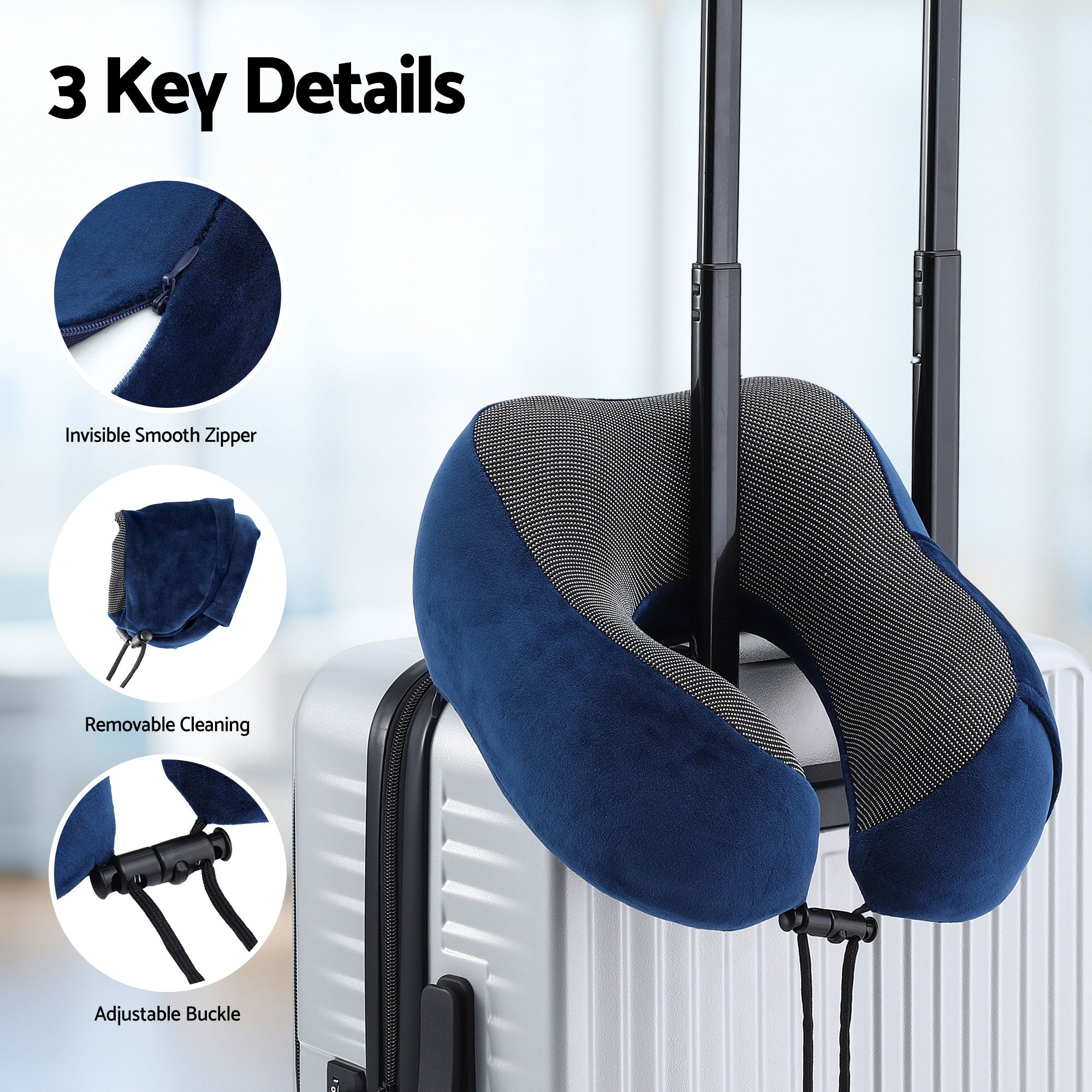 Memory Foam Travel Pillow with Storage Bag - Blue