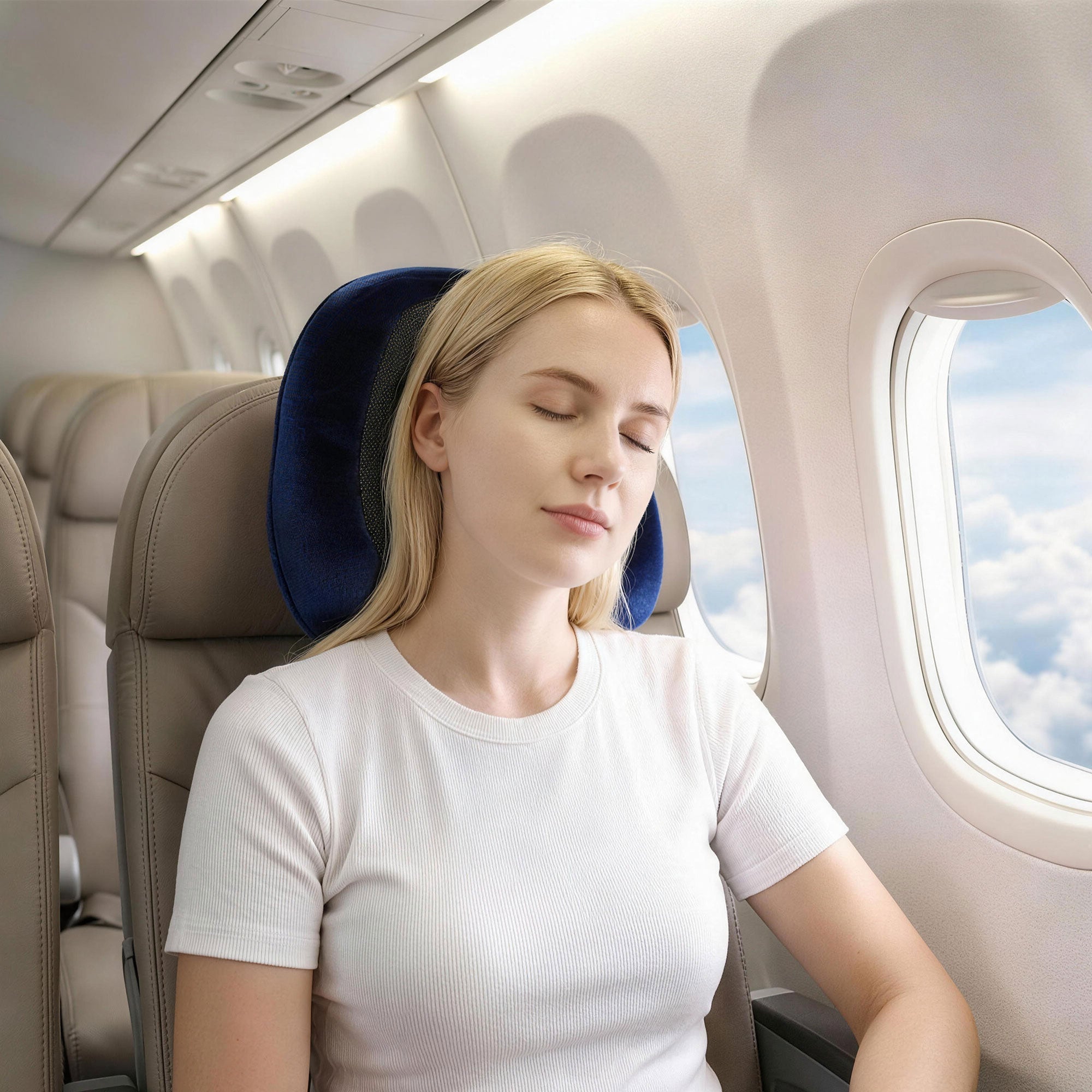 Memory Foam Travel Pillow with Storage Bag - Blue