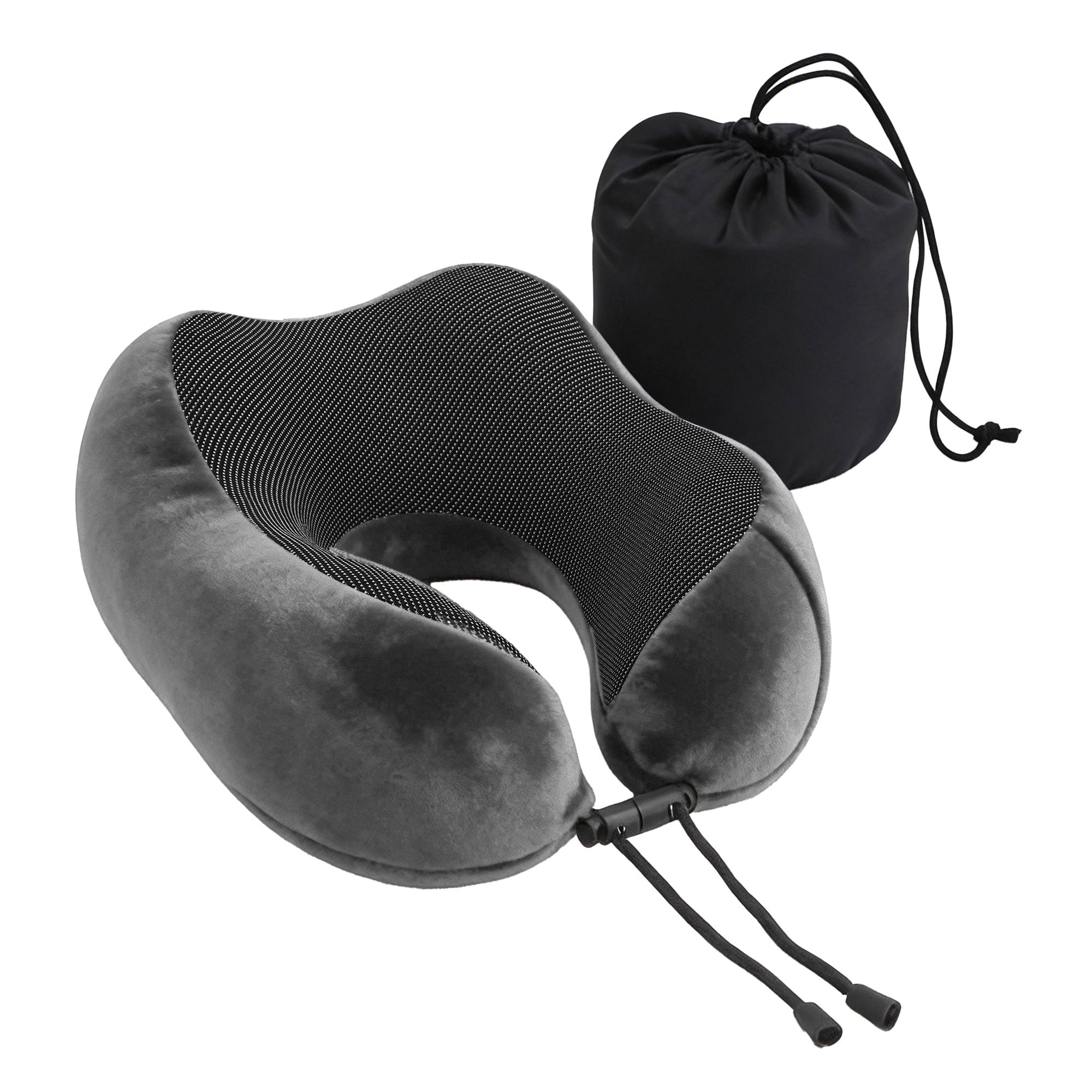 Memory Foam Travel Pillow with Storage Bag - Grey