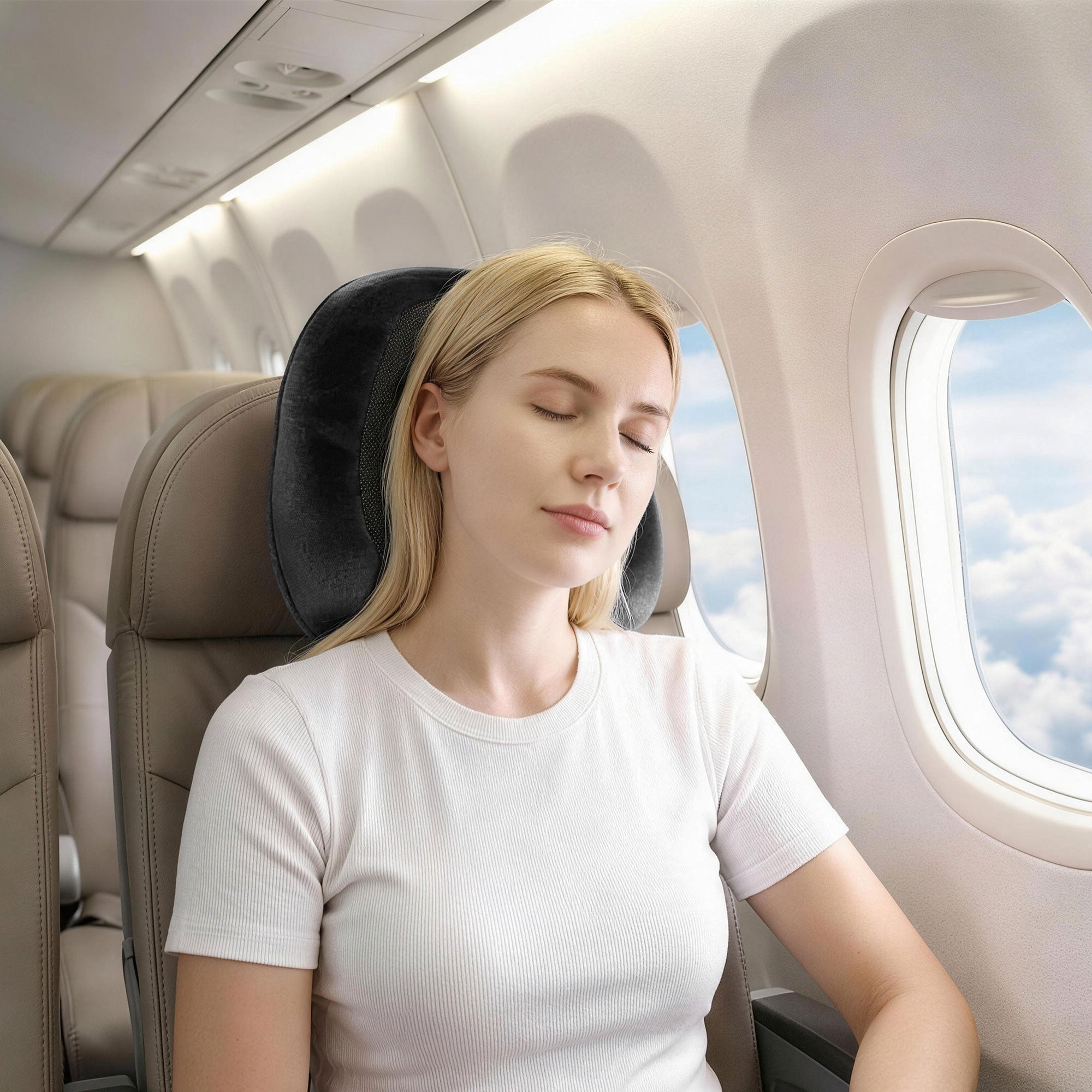 Memory Foam Travel Pillow with Storage Bag - Grey