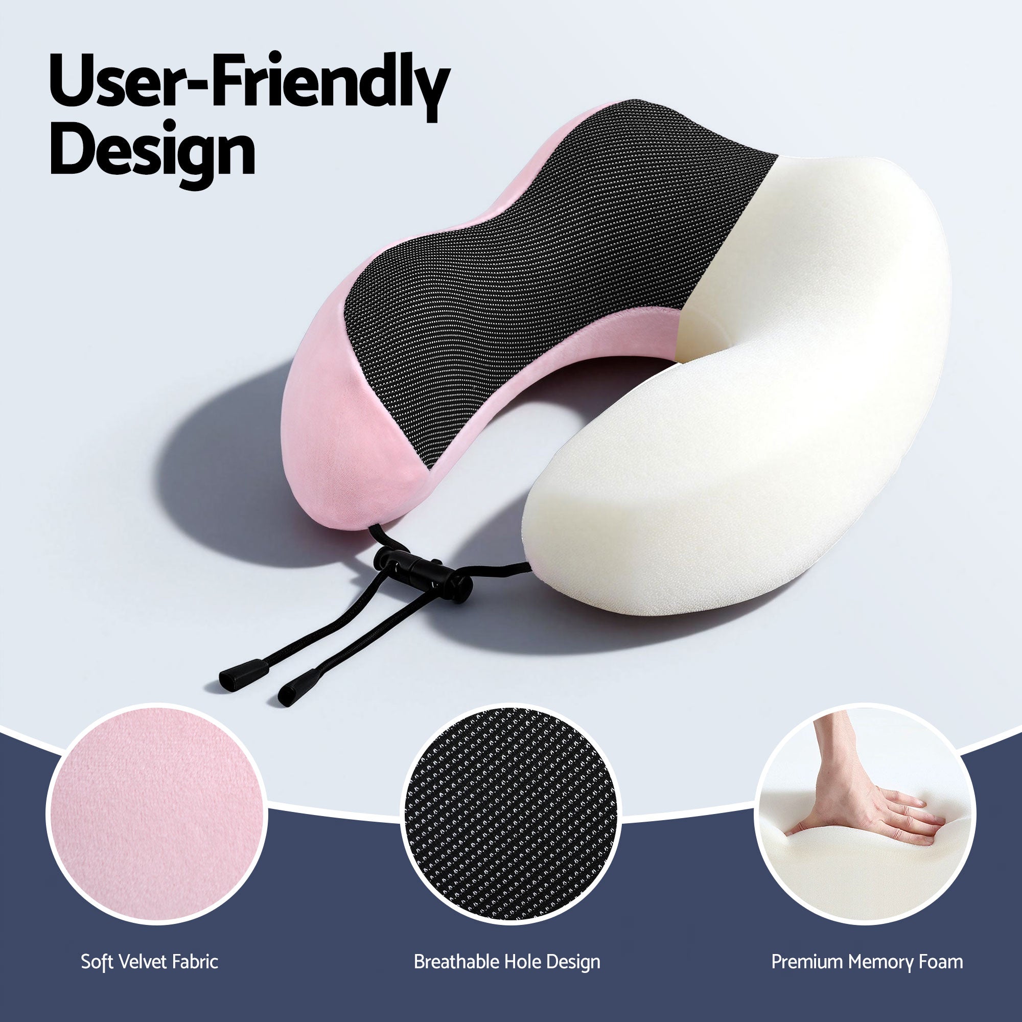 Memory Foam Travel Pillow with Storage Bag - Pink
