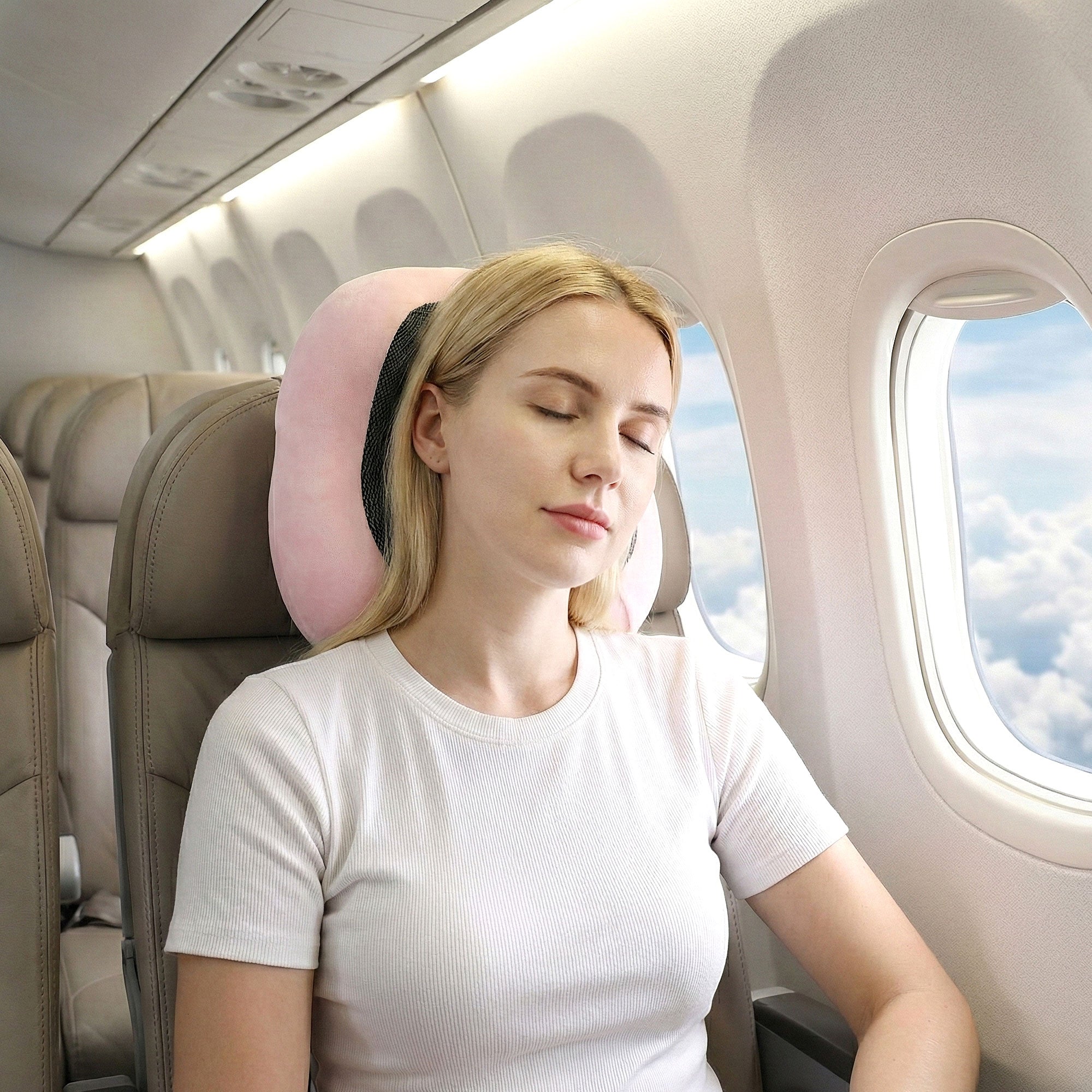 Memory Foam Travel Pillow with Storage Bag - Pink