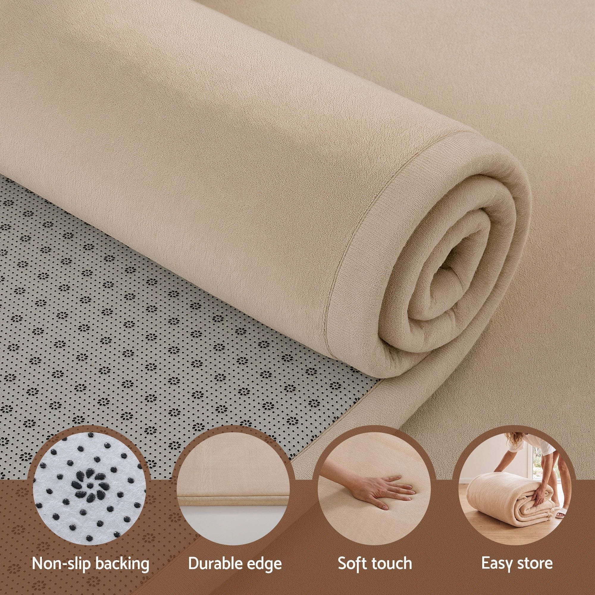 Tatami Mat Floor Mattress 150x200cm 3cm Thick High-Density Foam Futon - Beige