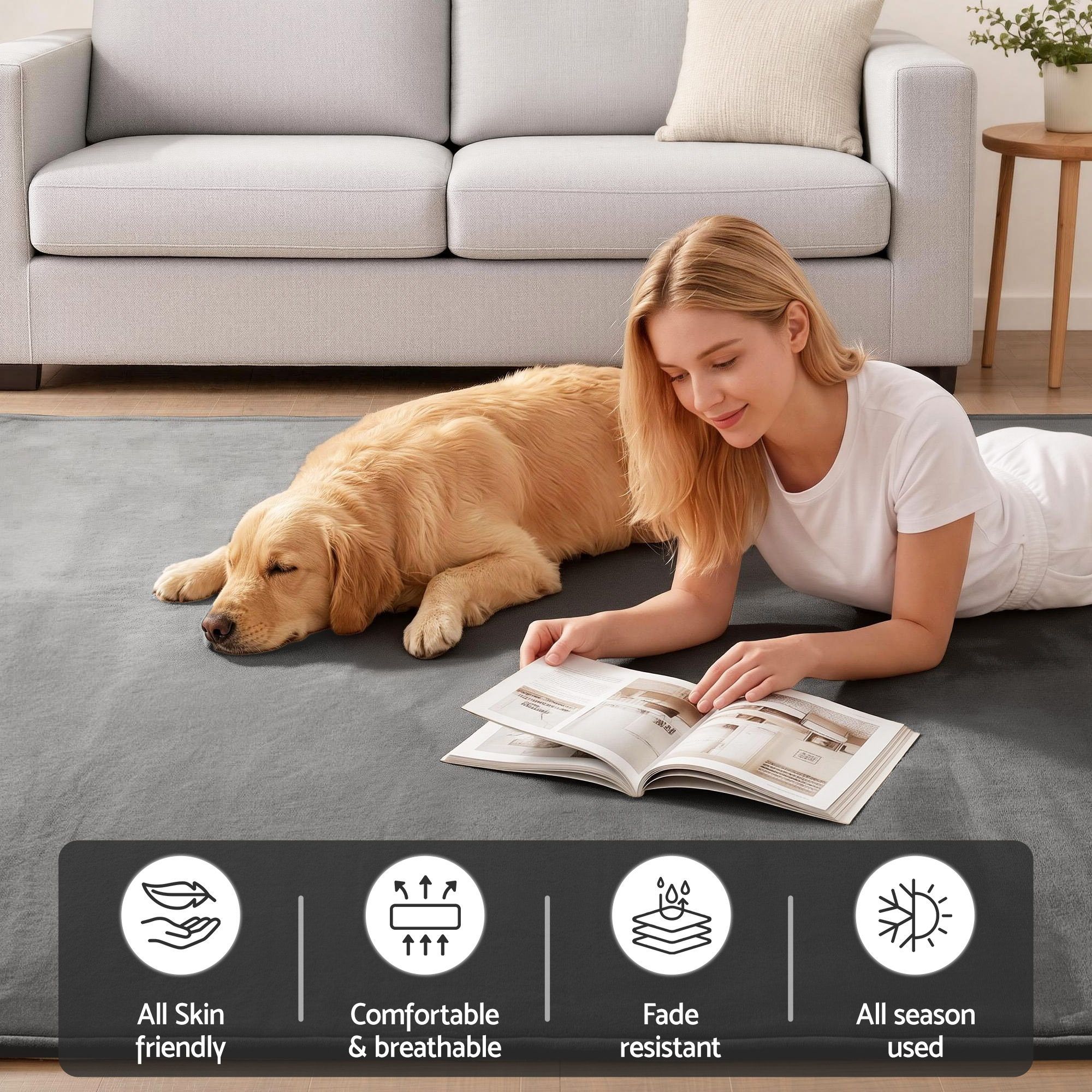 Tatami Mat Floor Mattress 3cm Thick 150x200cm with Anti-Slip Backing - Grey