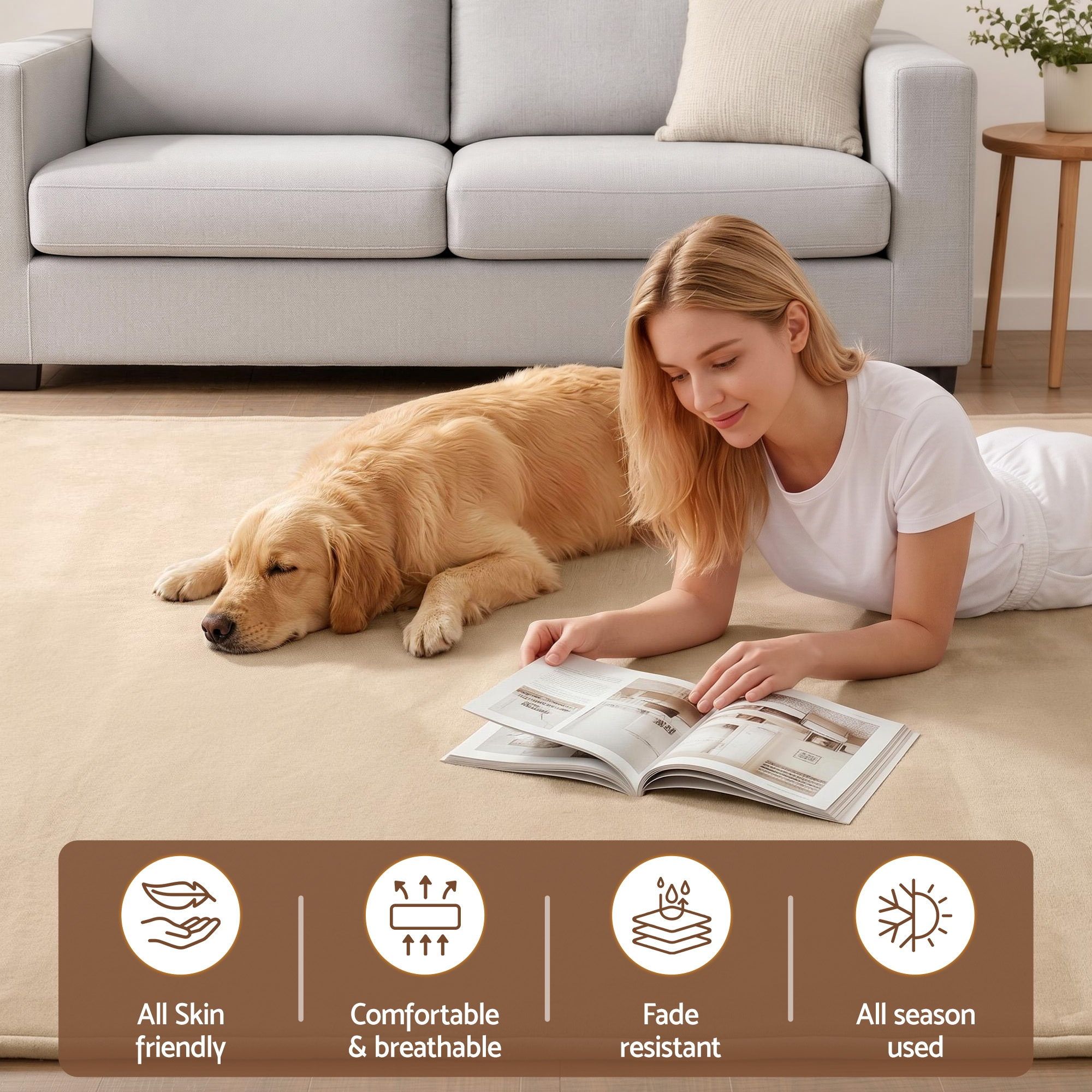 Tatami Mat Floor Mattress 200x200cm 3cm Thick Futon Rug - Beige
