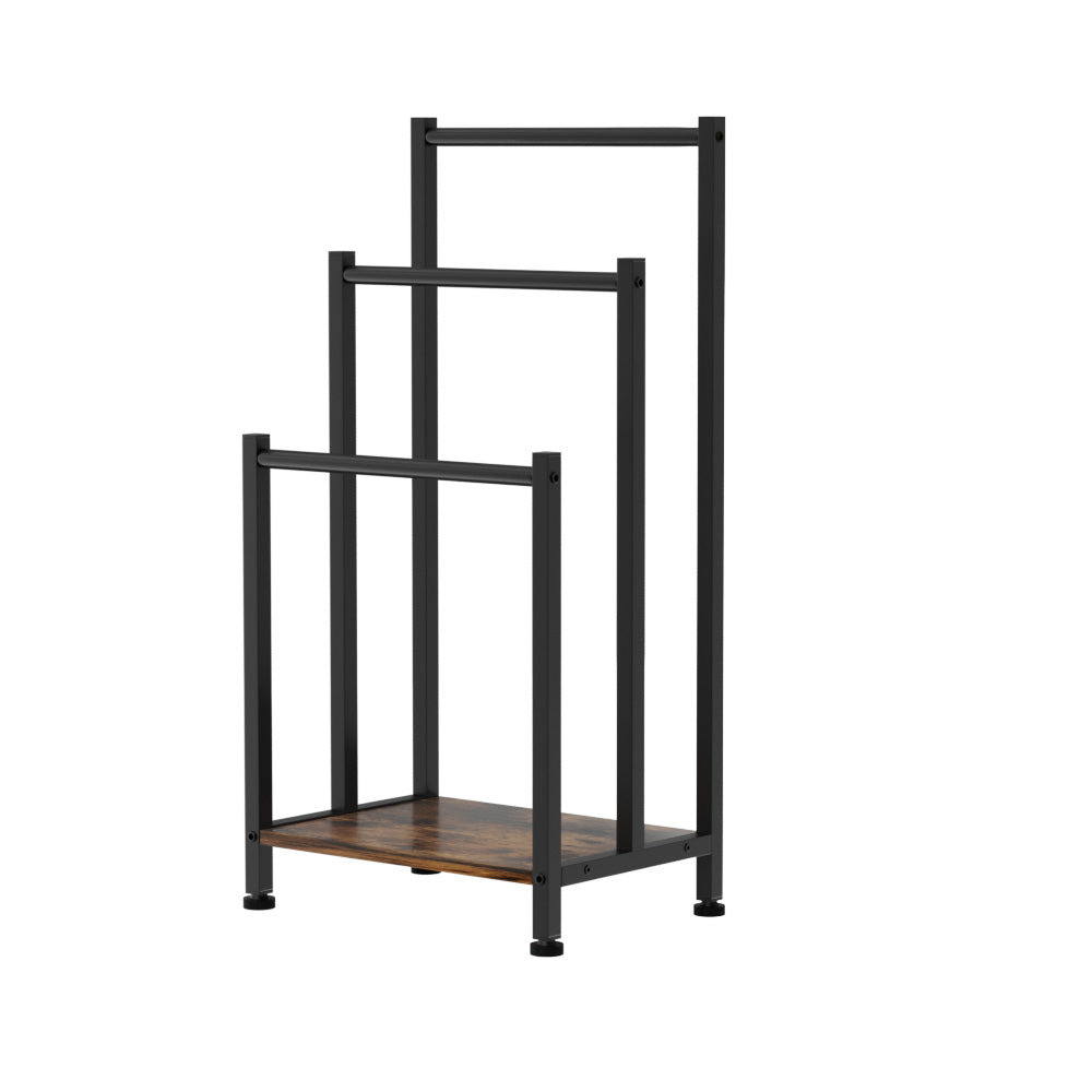 3 Tier Towel Rack Rail Freestanding Holder Bathroom Organizer Laundry Drying Bar with black frame and wooden base