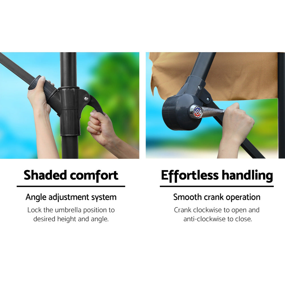 3m Outdoor Umbrella w/Base Cantilever Beach Garden Patio Beige-4