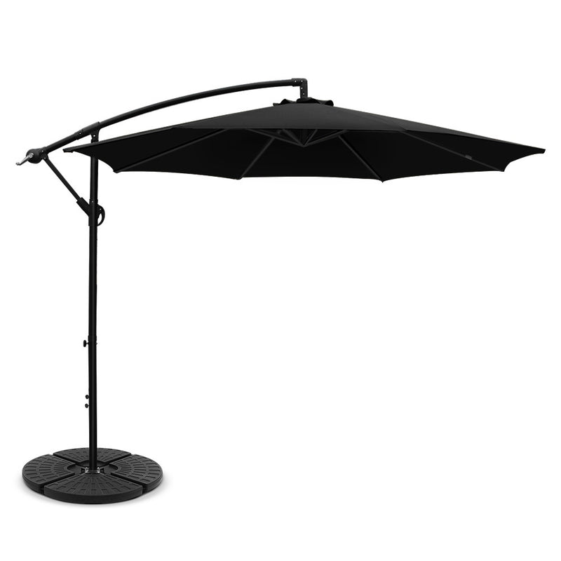 3m Outdoor Umbrella w/Base Cantilever Beach Garden Patio Black-1