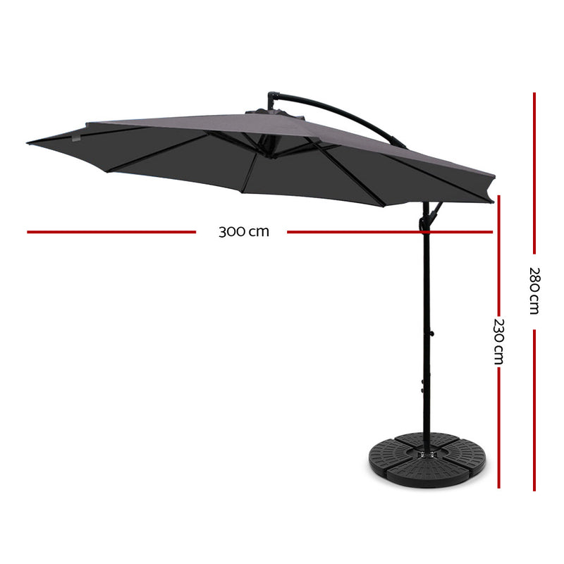 3m Outdoor Umbrella w/Base Cantilever Beach Garden Patio Charcoal-2