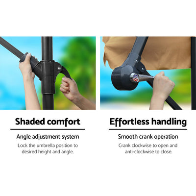 3m Outdoor Umbrella w/Base Cantilever Garden Patio Beach Beige