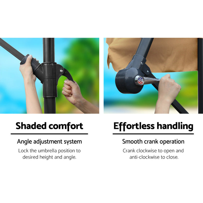 3m Outdoor Umbrella w/Base Cantilever Garden Patio Beach Beige-5