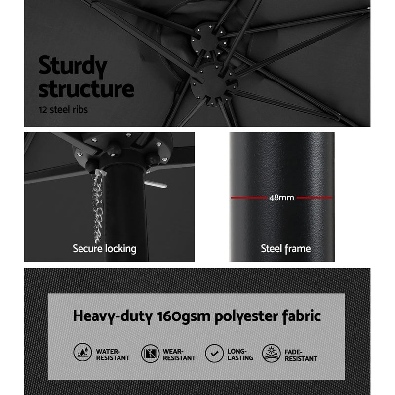 4.57m Outdoor Umbrella w/Base Stand Beach Pole Garden Tilt Black-5