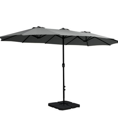 4.57m Outdoor Umbrella w/Base Stand Beach Pole Garden Tilt Charcoal