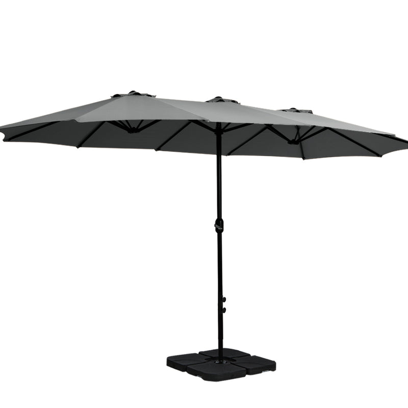 4.57m Outdoor Umbrella w/Base Stand Beach Pole Garden Tilt Charcoal-1