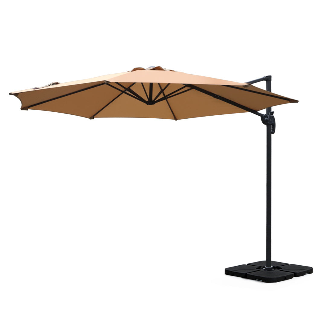 3m Outdoor Umbrella w/Base Cantilever Beach Roma 360 Degree Tilt Beige-1