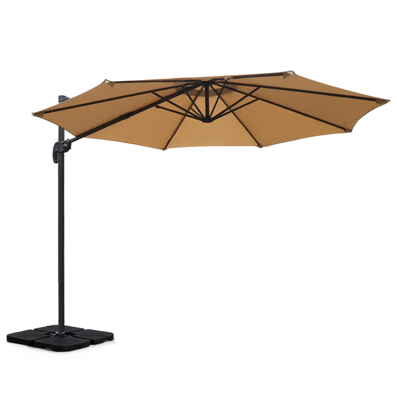 3m Outdoor Umbrella w/Base Cantilever Beach Roma 360 Degree Tilt Beige-3