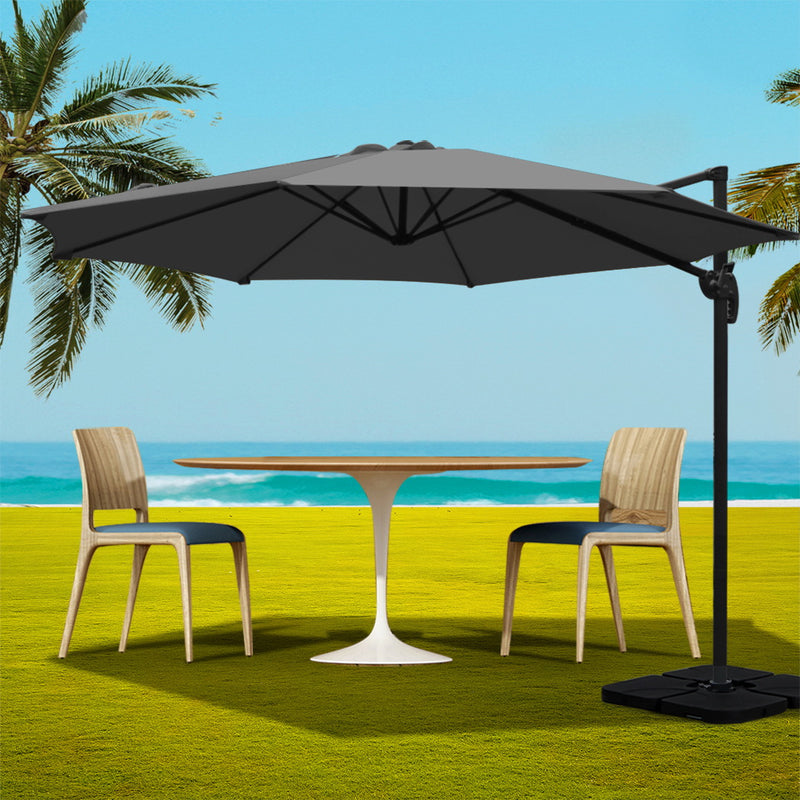 3m Outdoor Umbrella w/Base Cantilever Beach Roma 360 Degree Tilt Charcoal-8