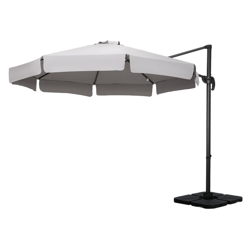 3m Outdoor Umbrella w/Base Cantilever Beach Roma 360 Degree Tilt Grey-1