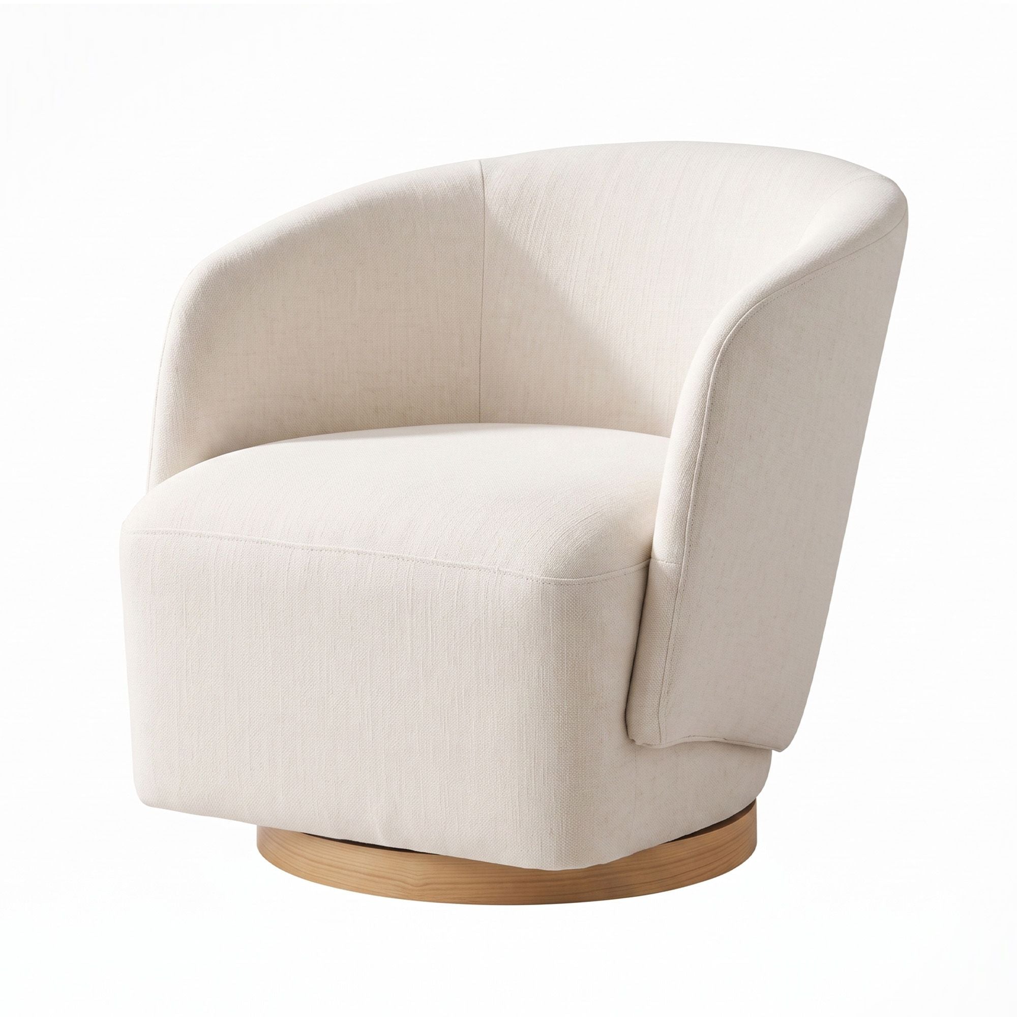 Swivel Armchair 360° Curved Accent Chair Linen Fabric - Beige