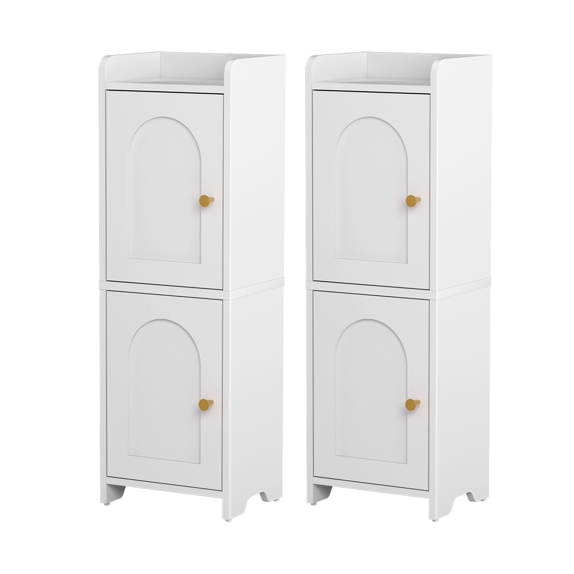 2x Bathroom Storage Cabinet 2-Tier Slim Toilet Organizer Adjustable White