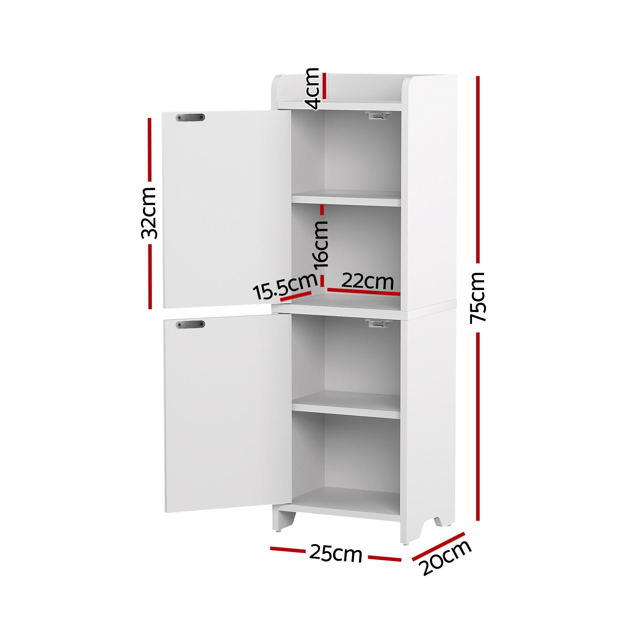 2-Tier Slim Bathroom Storage Cabinet Set with Adjustable Shelves - White