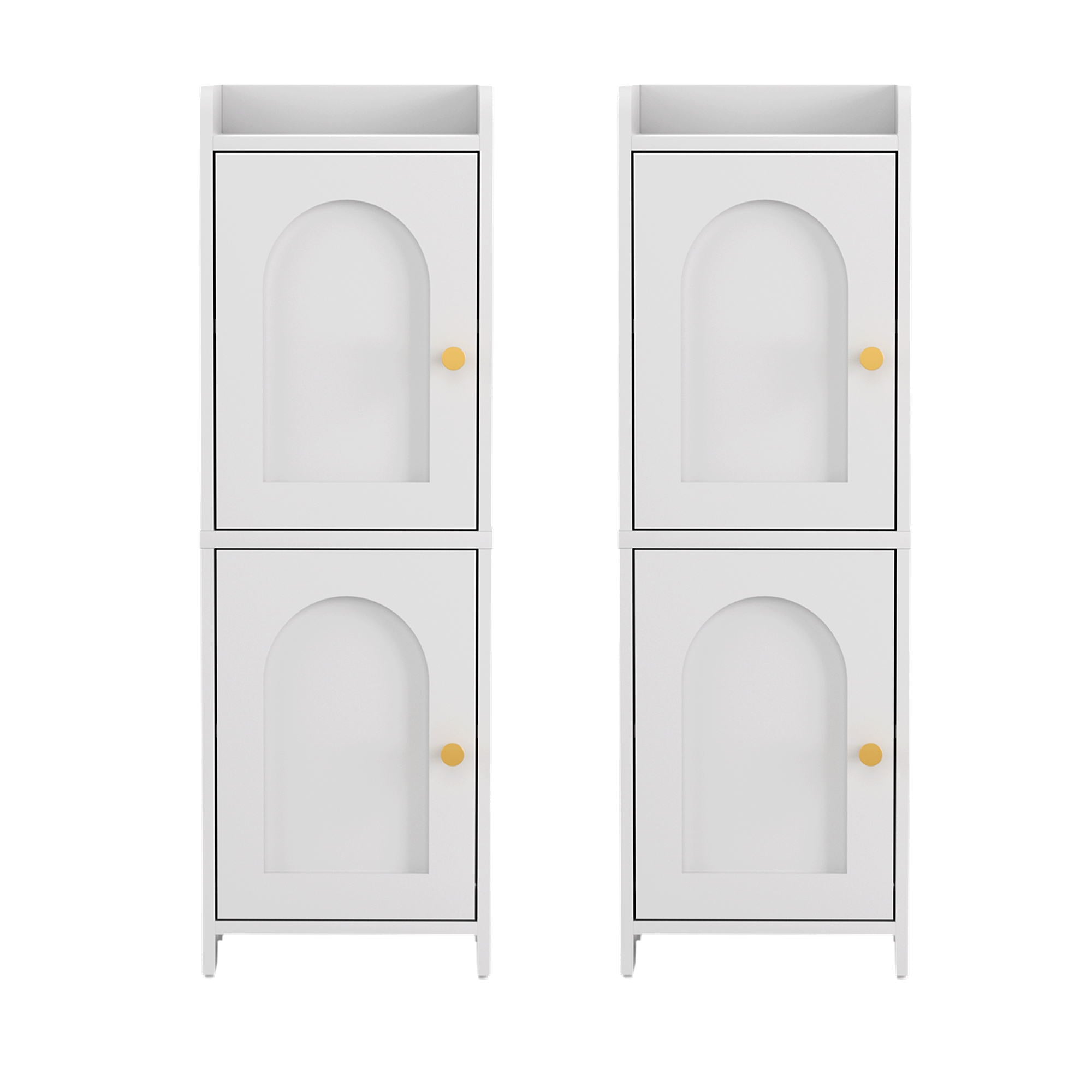 2-Tier Slim Bathroom Storage Cabinet Set with Adjustable Shelves - White