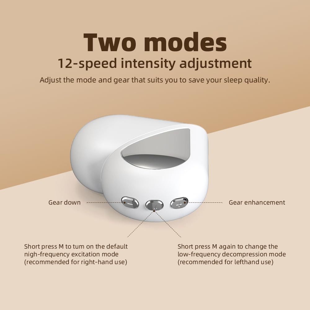 White Handheld Sleep Aid Device: Smart Relaxation Tool with Dual Modes and LED Display showing 12-speed intensity adjustment controls
