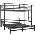 Single Loft Bed And Double Underbed, Multifunctional, Space Saving with Fixed Ladder, Matte Dark Grey