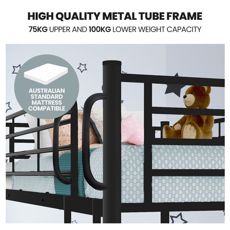 2-in-1 King Single Metal Bunk Bed Frame - Dark Matte Grey-3