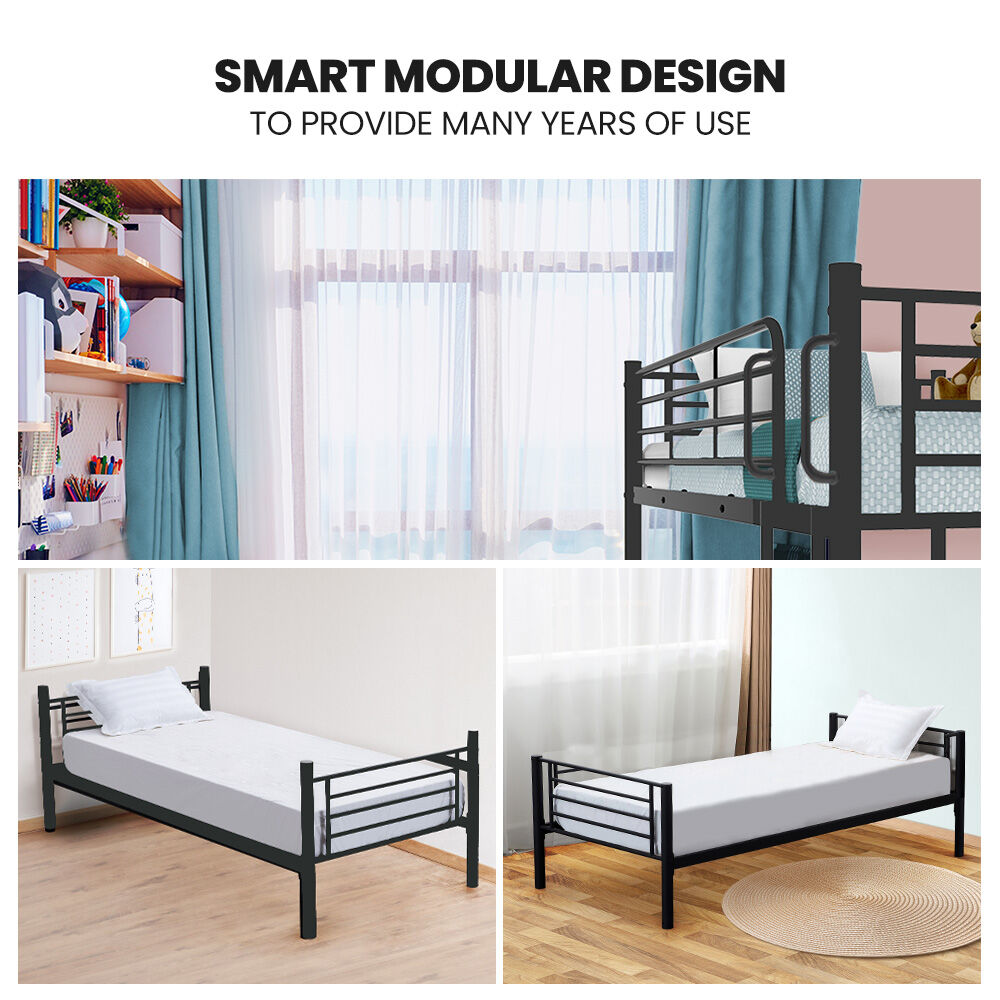 2-in-1 King Single Metal Bunk Bed Frame - Dark Matte Grey
