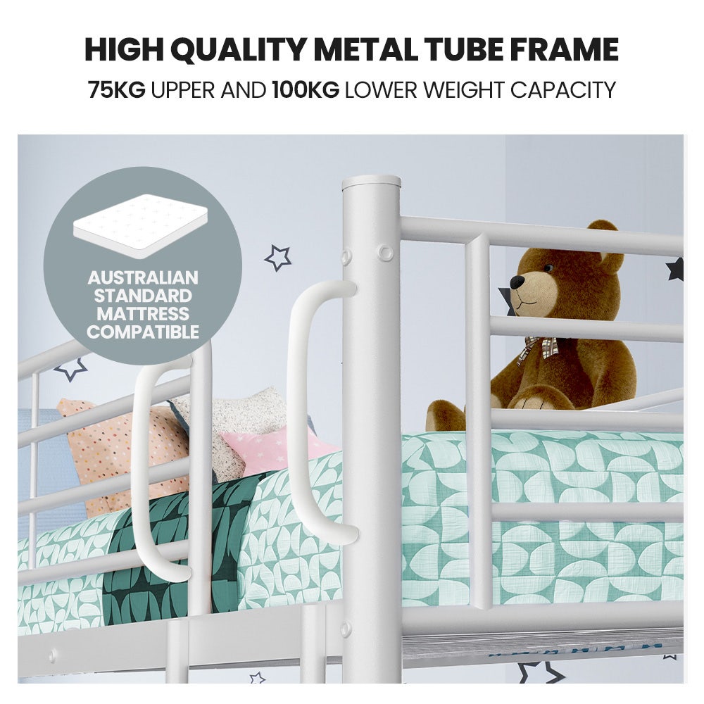 2in1 King Single Metal Bunk Bed Frame, with Modular Design, Matte White