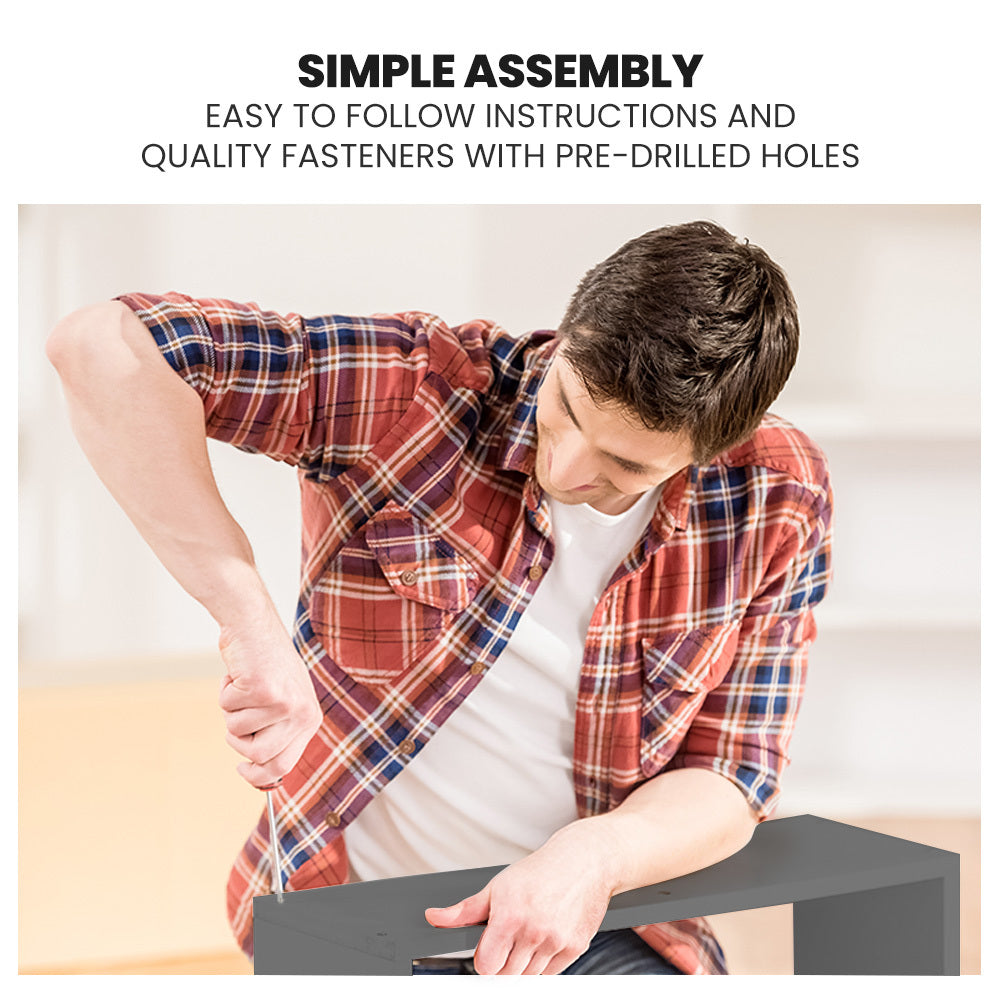 Man assembling Single Bunk Bed Frame, Solid Pine 2-in-1 Modular Design, Converts to 2 Single Beds, For Kids, Grey using screwdriver