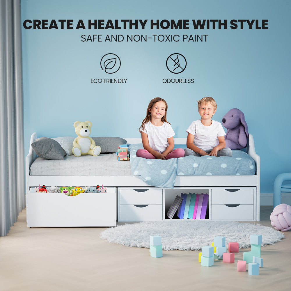 Wooden Single Sofa Bed Frame with Storage Drawers - White