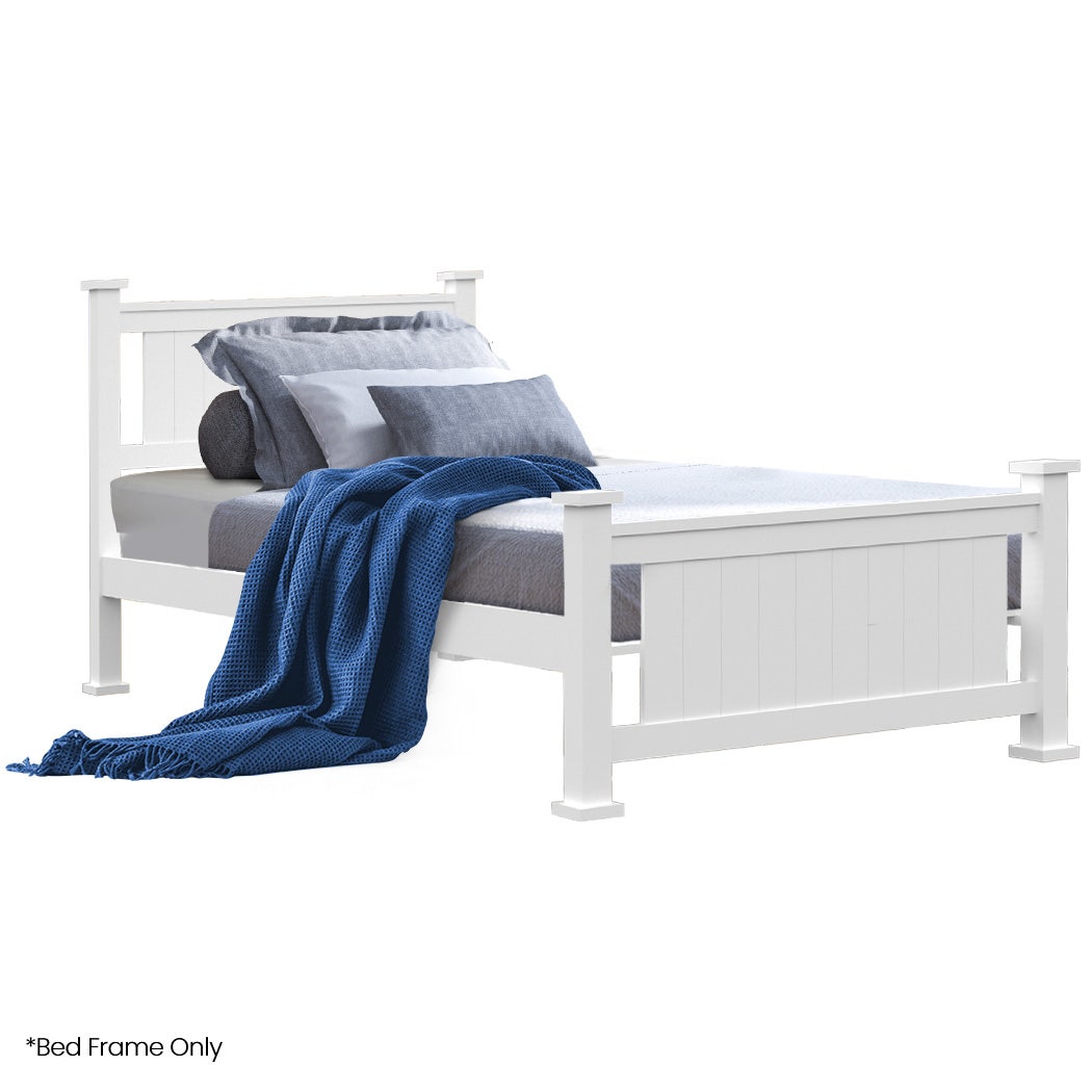 King Single Wooden Timber Bed Frame - White
